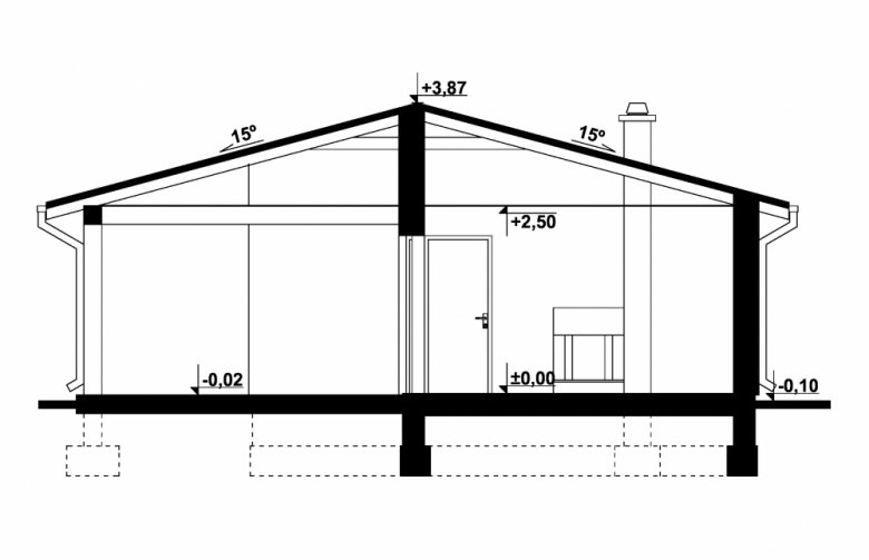 Projekt domu letniskowego G231 - Budynek letniskowy - przekrój 1