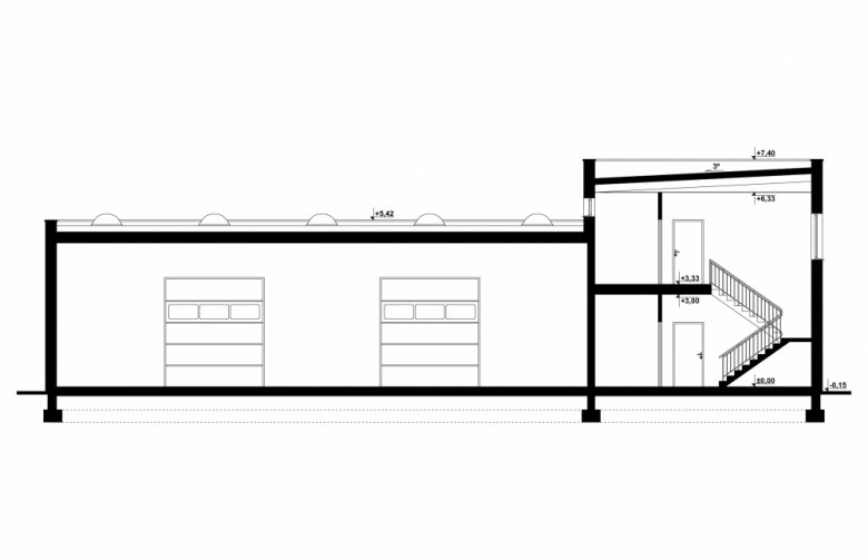 Projekt dworku G236 - Budynek magazynowo - biurowy - przekrój 1