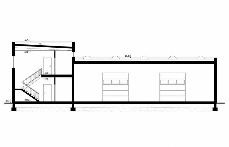 Projekt budynku komercyjnego G236 - Budynek magazynowo - biurowy - przekrój 1