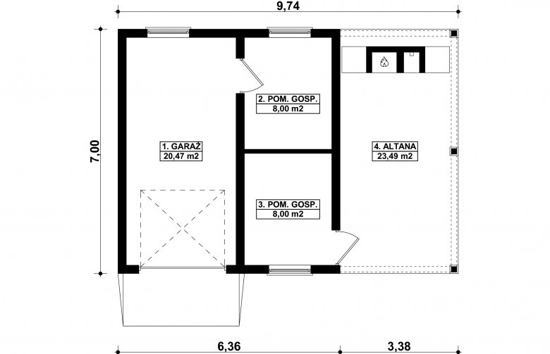 Projekt domu energooszczędnego G244 - Budynek garażowo - gospodarczy  - 