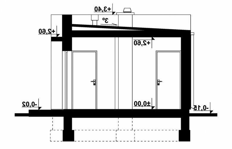 Projekt domu letniskowego G254 - Budynek rekreacji indywidualnej - przekrój 1