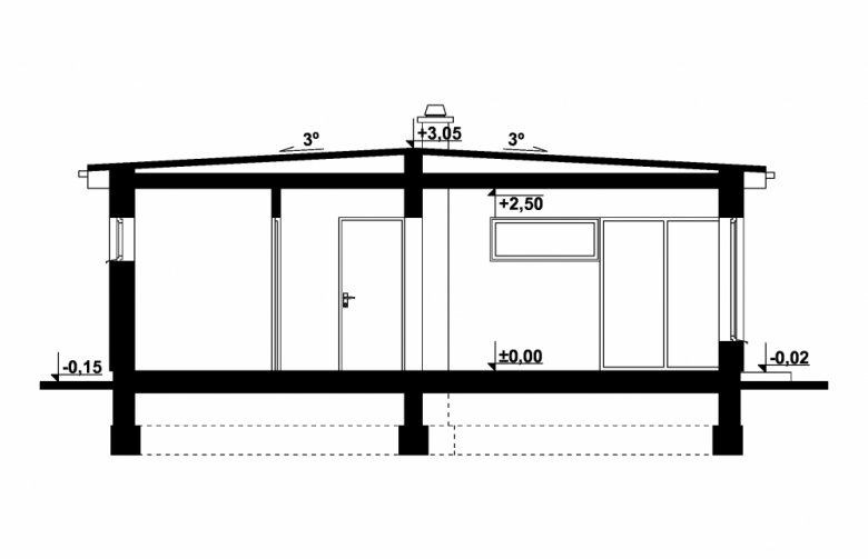 Projekt domu letniskowego G255 - Budynek rekreacji indywidualnej - przekrój 1