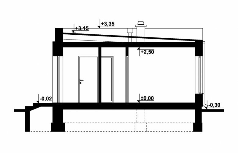 Projekt domu letniskowego G248 - Budynek rekreacji indywidualnej - przekrój 1