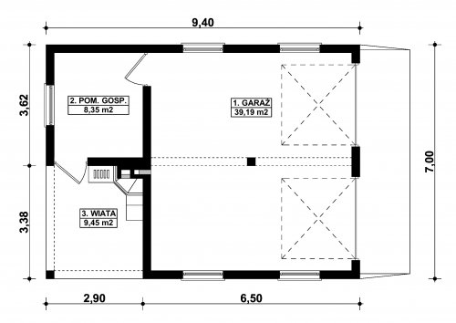 Rzut projektu G253 - Budynek garażowo - gospodarczy