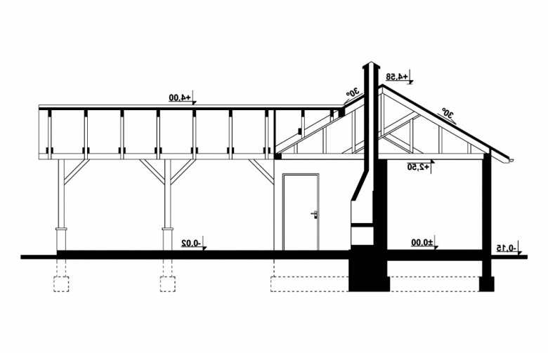 Projekt domu nowoczesnego G282 - Budynek gospodarczy - przekrój 1