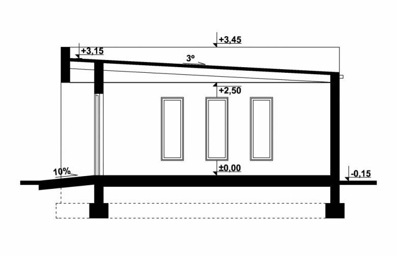 Projekt domu energooszczędnego G297 - Budynek garażowy - przekrój 1