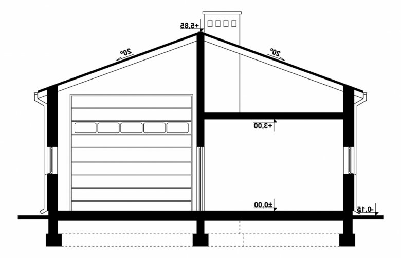 Projekt domu nowoczesnego G288 - Budynek gospodarczy - przekrój 1