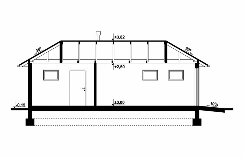 Projekt domu energooszczędnego G265 - Budynek garażowo - gospodarczy - przekrój 1