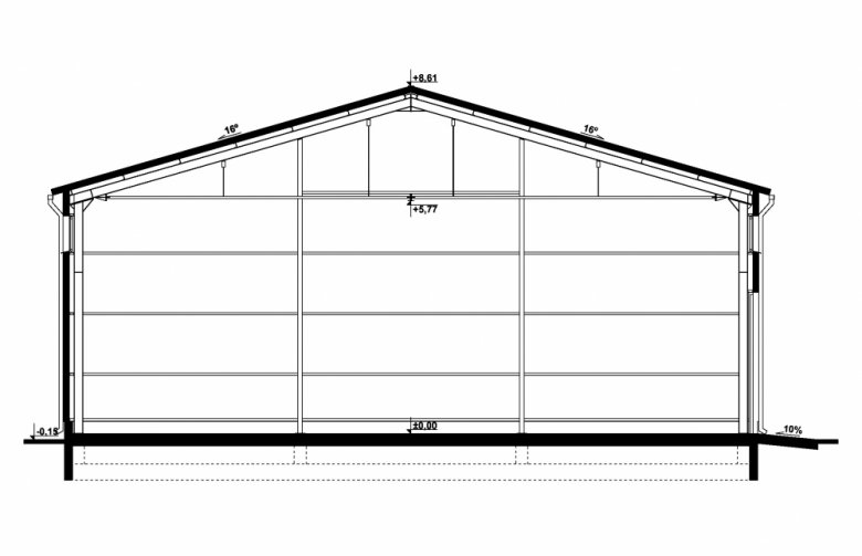 Projekt domu nowoczesnego G300 - Budynek magazynowy - przekrój 1