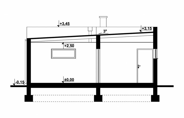 Projekt domu energooszczędnego G290 - Budynek garażowo - gospodarczy - przekrój 1