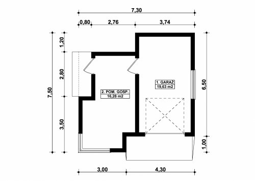 Rzut projektu G296 - Budynek garażowo - gospodarczy