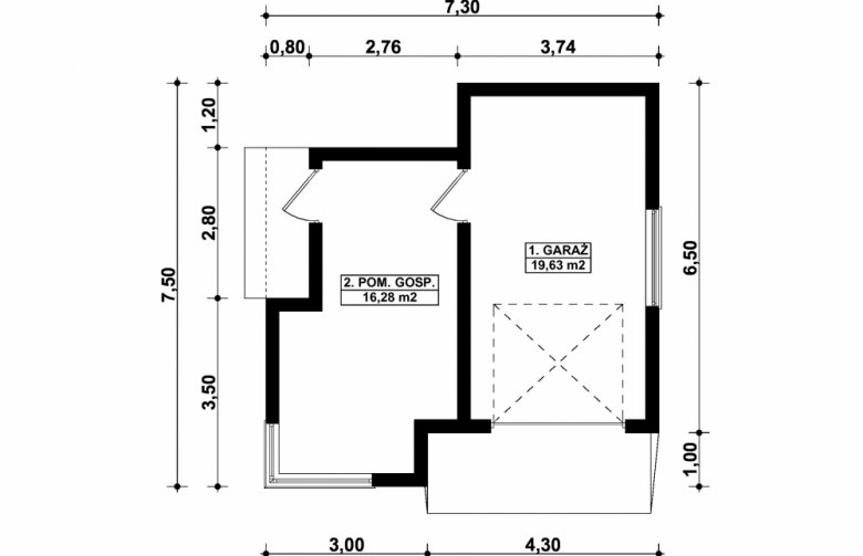 Projekt domu energooszczędnego G296 - Budynek garażowo - gospodarczy - 