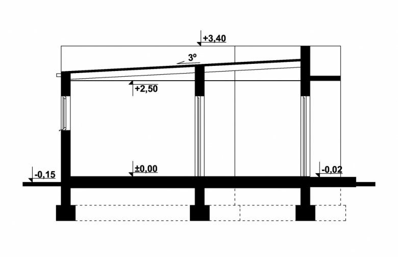 Projekt domu energooszczędnego G296 - Budynek garażowo - gospodarczy - przekrój 1