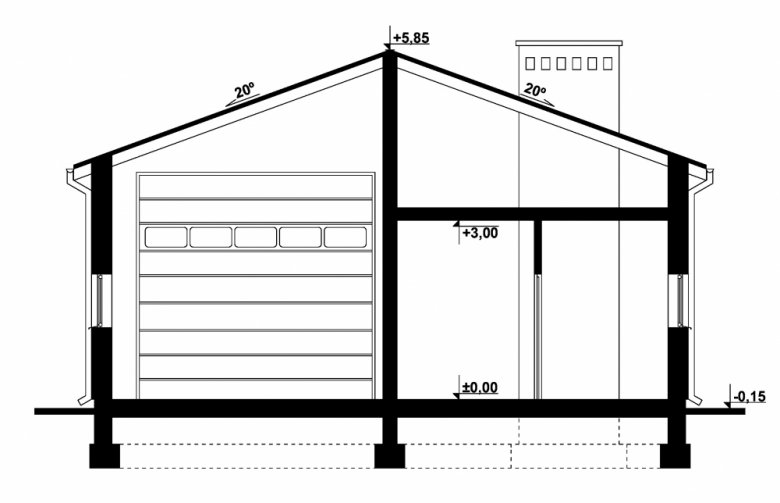 Projekt budynku komercyjnego G291 - Budynek magazynowy - przekrój 1