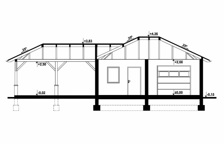 Projekt domu energooszczędnego G294 - Budynek garażowo - gospodarczy - przekrój 1