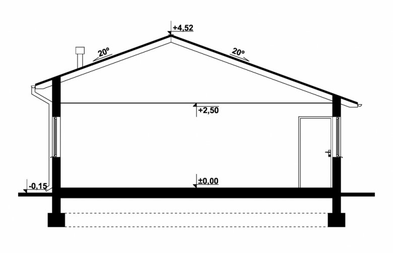Projekt domu energooszczędnego G293 - Budynek garażowo - gospodarczy - przekrój 1