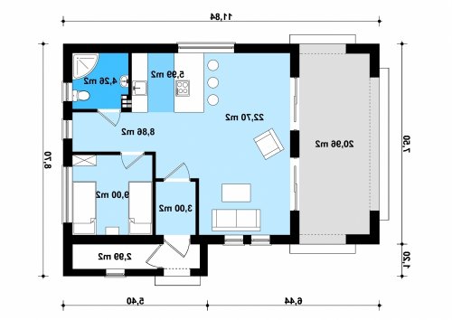 Rzut projektu G311 - Budynek letniskowy - wersja lustrzana