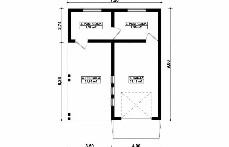 Projekt domu energooszczędnego G175 - Budynek garażowo - gospodarczy - 