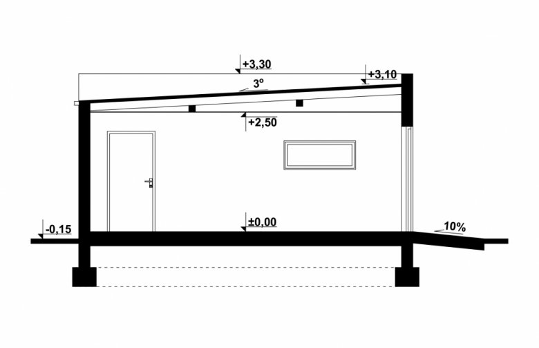 Projekt domu energooszczędnego G174 - Budynek garażowy - przekrój 1