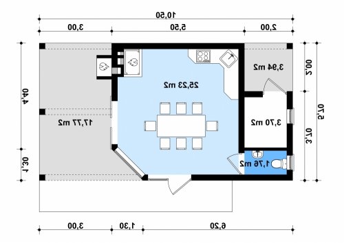 Rzut projektu G177 - Budynek rekreacyjny - wersja lustrzana