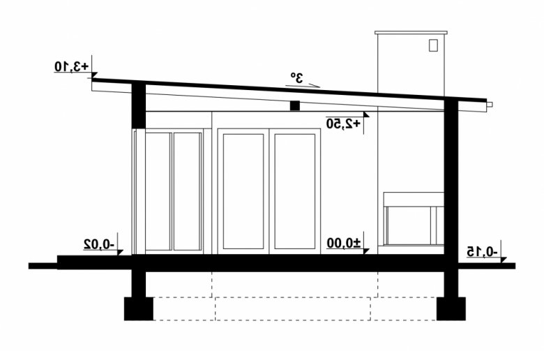 Projekt domu letniskowego G177 - Budynek rekreacyjny - przekrój 1