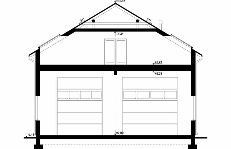 Projekt domu wolnostojącego G200 - Budynek mieszkalno - garażowy - przekrój 1
