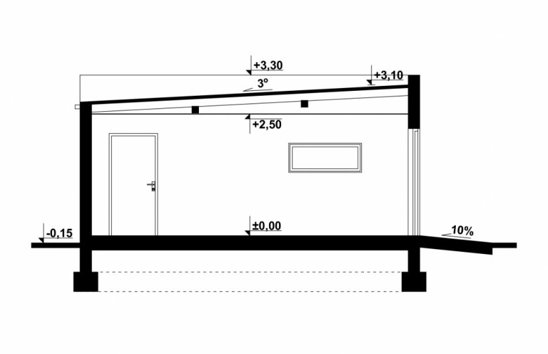 Projekt domu energooszczędnego G198 - Budynek garażowy - przekrój 1