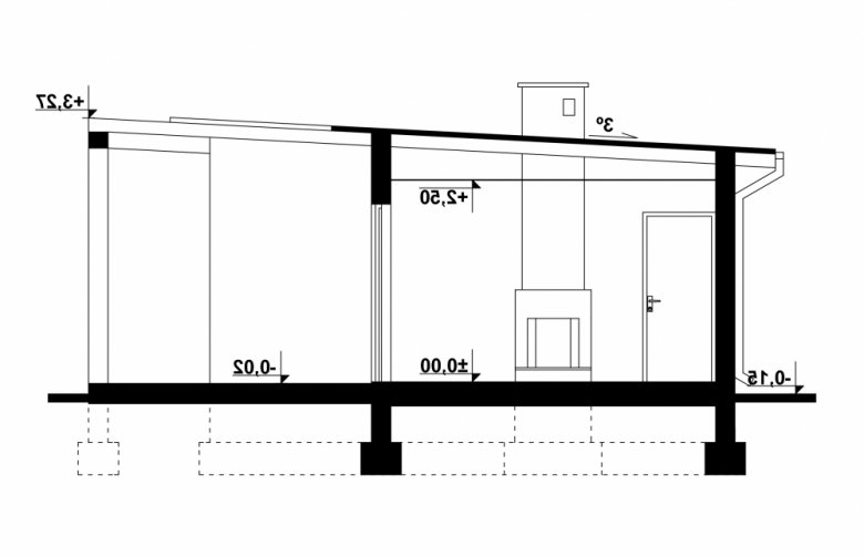 Projekt domu letniskowego G183 - Budynek rekreacyjny - przekrój 1