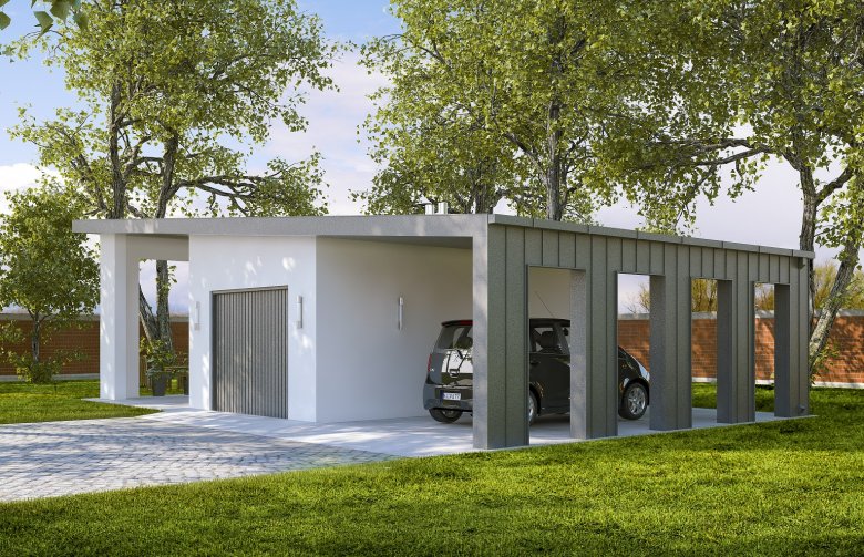 Projekt domu energooszczędnego G190 - Budynek garażowy z wiatą