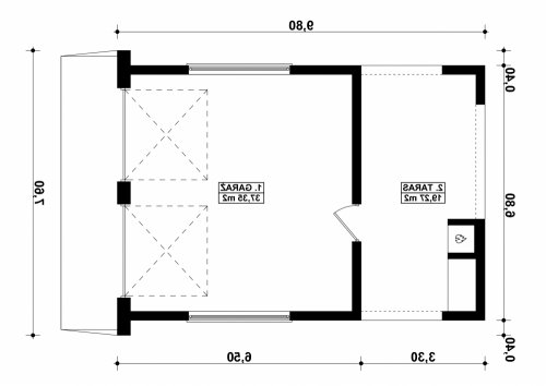 Rzut projektu G197 - Budynek garażowy - wersja lustrzana