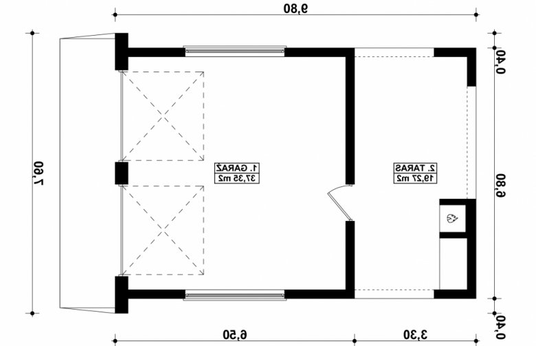 Projekt domu energooszczędnego G197 - Budynek garażowy - 