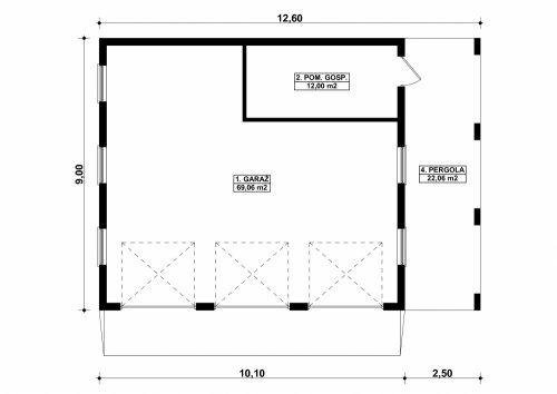 Rzut projektu G185 -  Budynek garażowo - gospodarczy