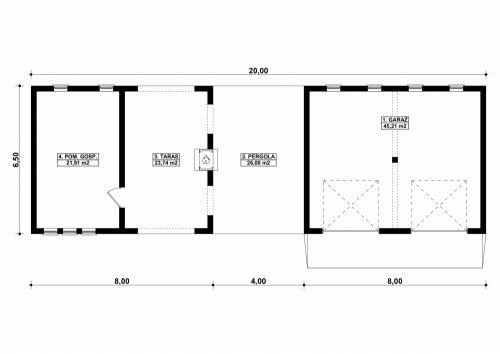 Rzut projektu G194 - Budynek garażowo - gospodarczy