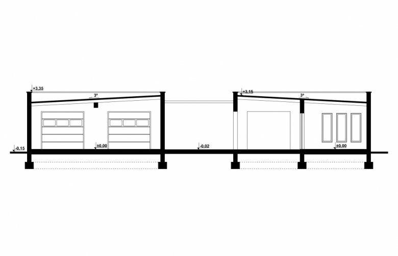 Projekt domu energooszczędnego G194 - Budynek garażowo - gospodarczy - przekrój 1