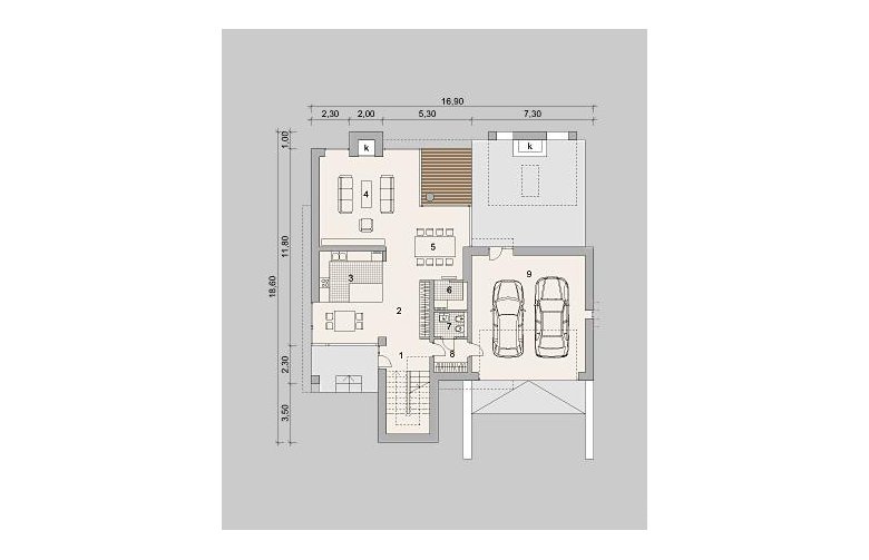 Projekt domu z poddaszem LK&1233 - parter