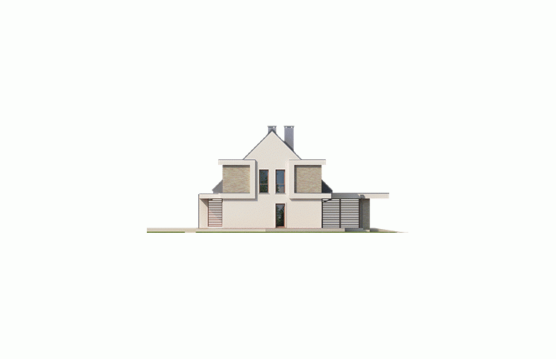 Projekt domu z poddaszem Oliwier z wiatą (dwulokalowy) - elewacja 2