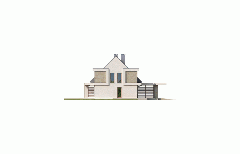 Projekt domu z poddaszem Oliwier z wiatą (dwulokalowy) - elewacja 4