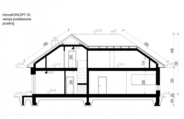 Projekt domu z poddaszem Homekoncept 33 - przekrój 1