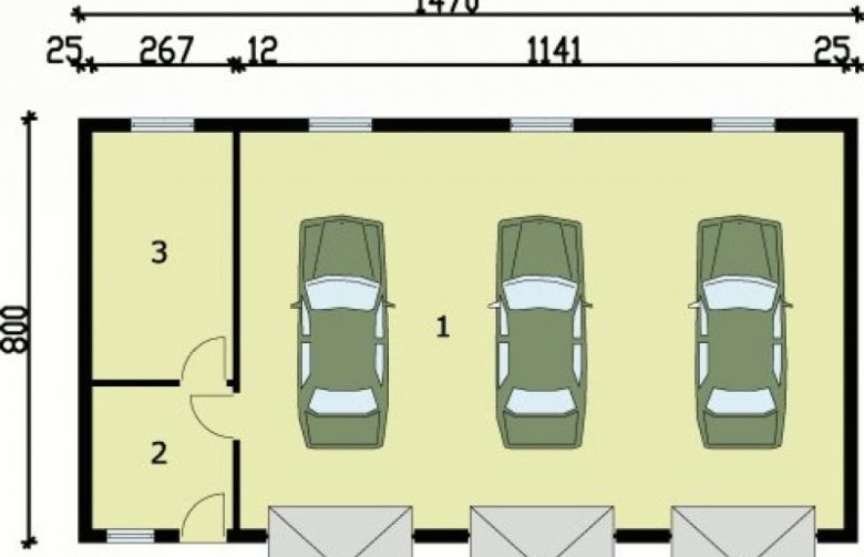 Projekt budynku gospodarczego G38 garaż trzystanowiskowy z pomieszczeniami gospodarczymi - przyziemie