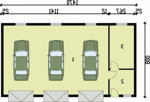 PRZYZIEMIE G38 garaż trzystanowiskowy z pomieszczeniami gospodarczymi - wersja lustrzana