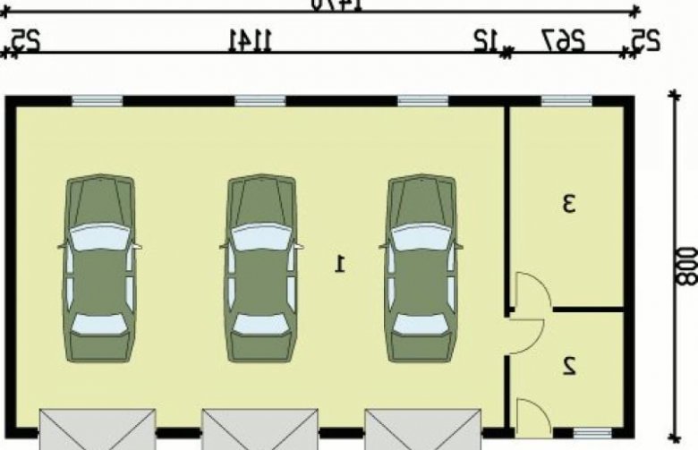 Projekt budynku gospodarczego G38 garaż trzystanowiskowy z pomieszczeniami gospodarczymi - przyziemie