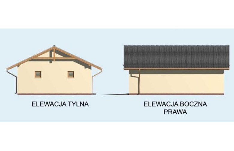 Projekt budynku gospodarczego G1a dwustanowiskowy z pomieszczeniem gospodarczym - elewacja 2