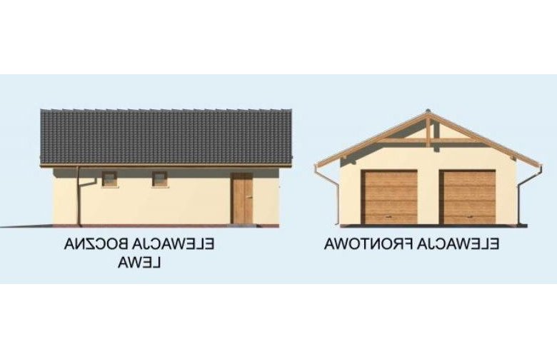 Projekt budynku gospodarczego G1a dwustanowiskowy z pomieszczeniem gospodarczym - elewacja 1