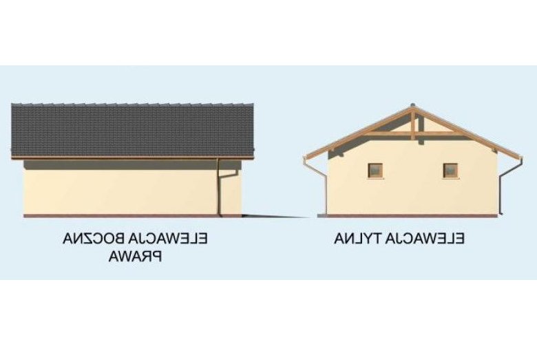 Projekt budynku gospodarczego G1a dwustanowiskowy z pomieszczeniem gospodarczym - elewacja 2