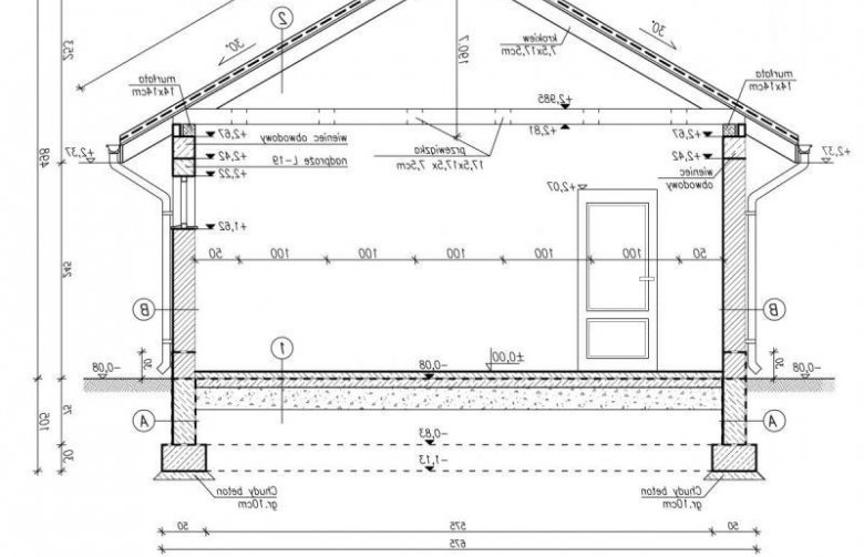 Projekt budynku gospodarczego G2 garaż dwustanowiskowy - przekrój 1