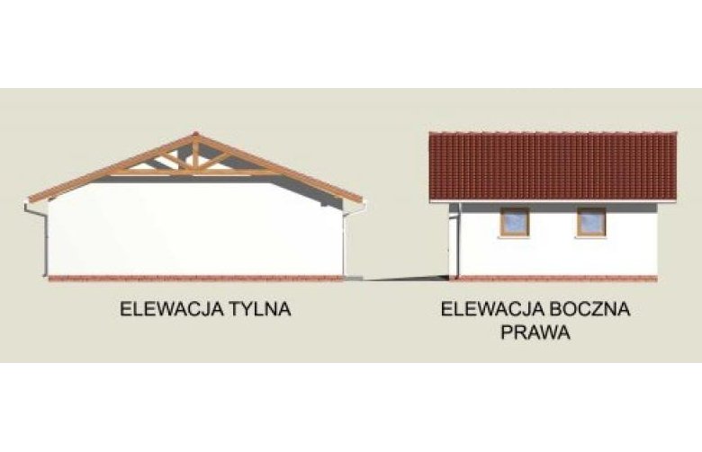 Projekt budynku gospodarczego G3 garaż dwustanowiskowy z pomieszczeniami gospodarczymi - elewacja 2