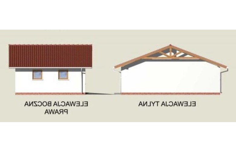 Projekt budynku gospodarczego G3 garaż dwustanowiskowy z pomieszczeniami gospodarczymi - elewacja 2