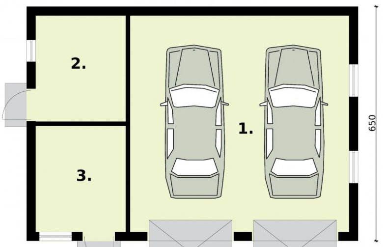 Projekt budynku gospodarczego G3 garaż dwustanowiskowy z pomieszczeniami gospodarczymi - przyziemie