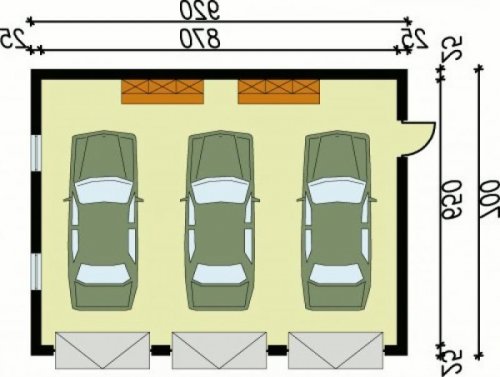 RZUT PRZYZIEMIA G5 garaż trzystanowiskowy - wersja lustrzana
