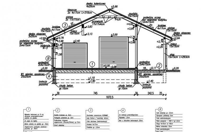 Projekt budynku gospodarczego G6 garaz dwustanowiskowy - przekrój 1